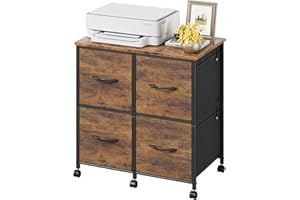 HIGDBFE 4 Drawer Lateral File Cabinet, Mobile Filing Cabinet for Large Printer, Home Office Functional Small Office Storage Cabinet & Printer Stand, Fabric Drawer, Fits Letter/A4, Rustic Brown