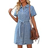 Nitzana Women's Denim Dress Short Sleeve Jean Dress Button Down Denim Shirt Dresses with Pocket 2026 Western Outfits