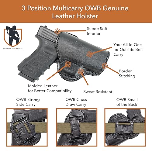 Maxx Carry Position OWB Leather Gun Belt Holster CCW for Glock G