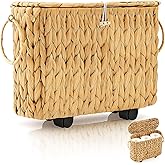 Weysat Wicker Toilet Paper Basket with Lid and Detachable Wheels Boho Slim Woven Toilet Paper Holder Holds up to 9 Mega Rolls for Home Bathroom Decor Organizer