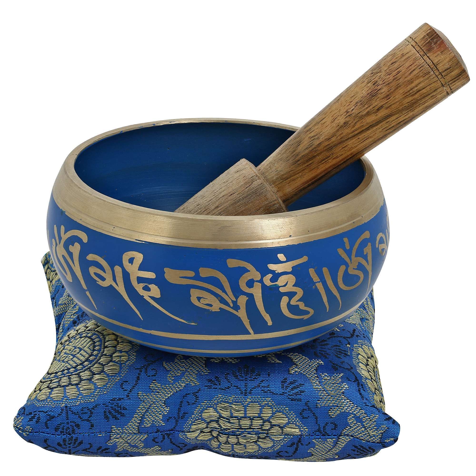 Ajuny Tibetan Singing Bowl Set Handmade Brass Sound Bowl with Mallet & Cushion Thangka Art Design Meditation Yoga Mindfulness & Chakra Healing Therapy Stress Relief Gift (Blue, 4 In) — image 1