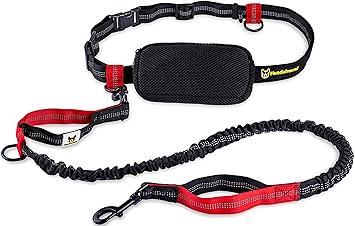 Joggingleine | Premium Hundeleine 120cm Bis 200cm | Elastisch Reflektierend Reißfest Gepolsterter Hüftgurt Hüftbeutel | Freih