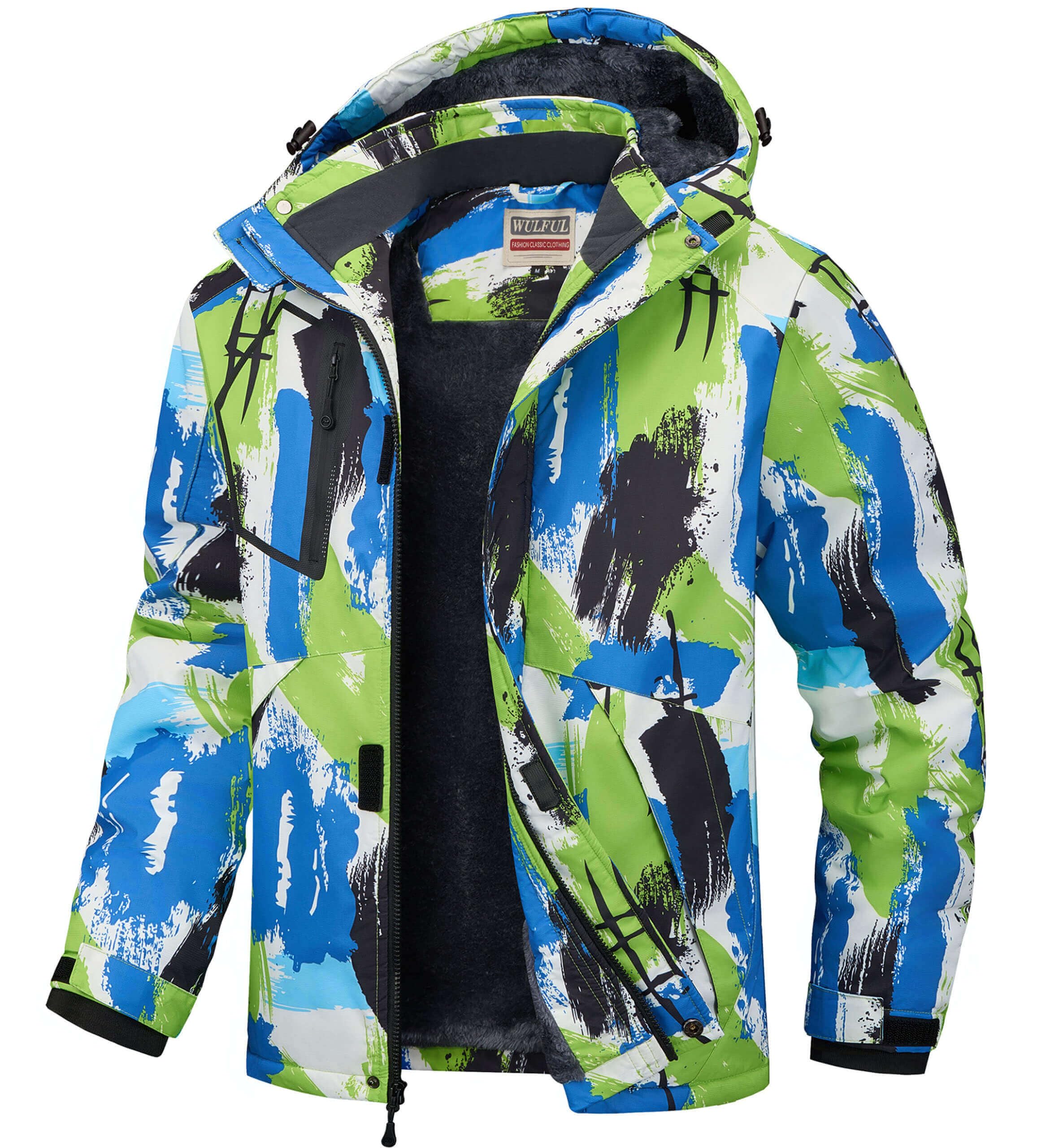 WULFUL Men's Waterproof Ski Jacket Warm Winter Coats Windproof Winter Jackets for Men Fleece Lined Windbreaker with Hood Image