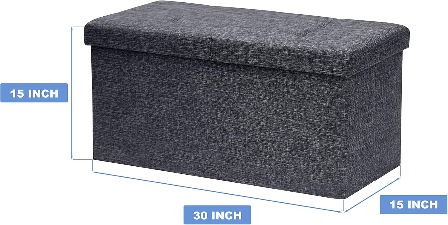 Otto & Ben Folding Toy Box Chest with Smart Lift Top Linen Fabric Ottomans Bench Foot Rest for Bedroom and Living Room, 30x15x15, Dark Grey: Kitchen & Dining