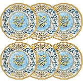 UP UPware Chianti Melamine Salad Plate Set, Flower Shaped Plates for Risotto, Pasta, and Salad, BPA-Free, Dishwasher Safe, Multicolor, 8.75 Inch, Set of 6