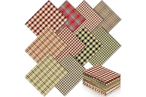 Hahafelt 10 Pcs Vintage Christmas Quilting Fabric 18 x 22 Inch Plaid Homespun Cotton Fabric Jelly Squares Lattice Rustic Precut Santa Claus Quilting Strips for Xmas Craft Sewing DIY