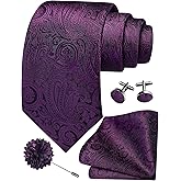 GUSLESON 3.15"（8cm） Mens Tie and Lapel Pin Paisley Necktie Hankerchief Cufflinks Set for Men