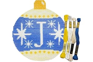 HOWIE'S NEEDLEPOINT Howie's Christmas Needlepoint Needlepoint Kits, 18CT Printed Embroidery Pattern Starter Kits, Stamped Patterns Canvas Kits(Christmas Ball-Letter J,4x4inch)