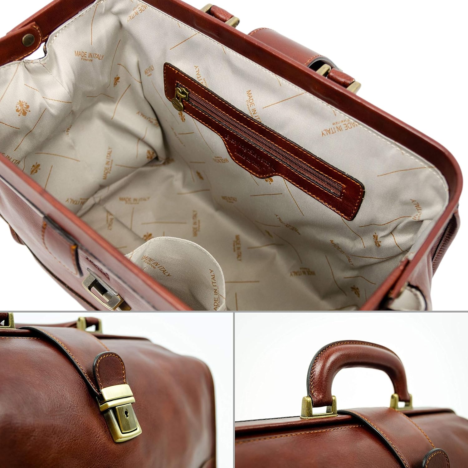 Time Resistance Leather Doctor Bag - Vintage Style Leather Handbag - Briefcase for Men and Women (Brown) - Image 5