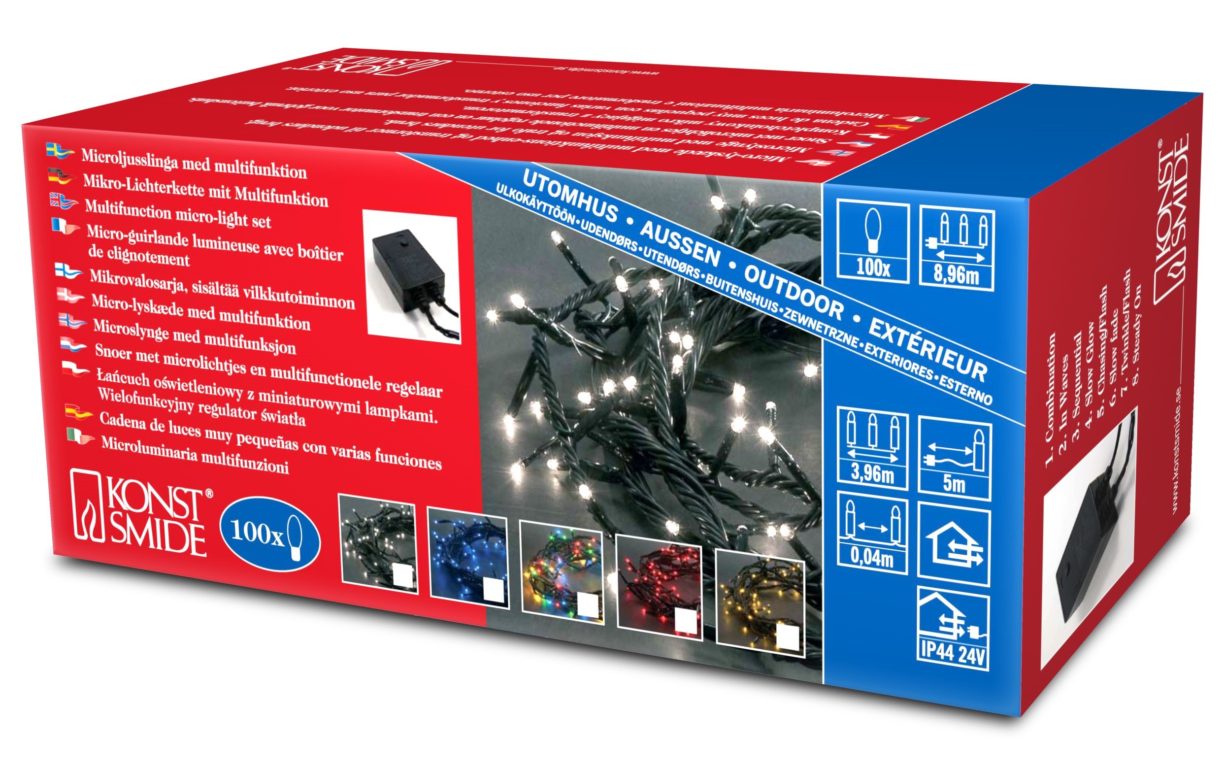 Konstsmide Christmas Outdoor Fairy Lights Plug In/Indoor or Outdoor Use (IP44)/Multifunction Micro Light Set 8 Programme Control Box/100 Clear Bulbs/Green Cable Strings Lights