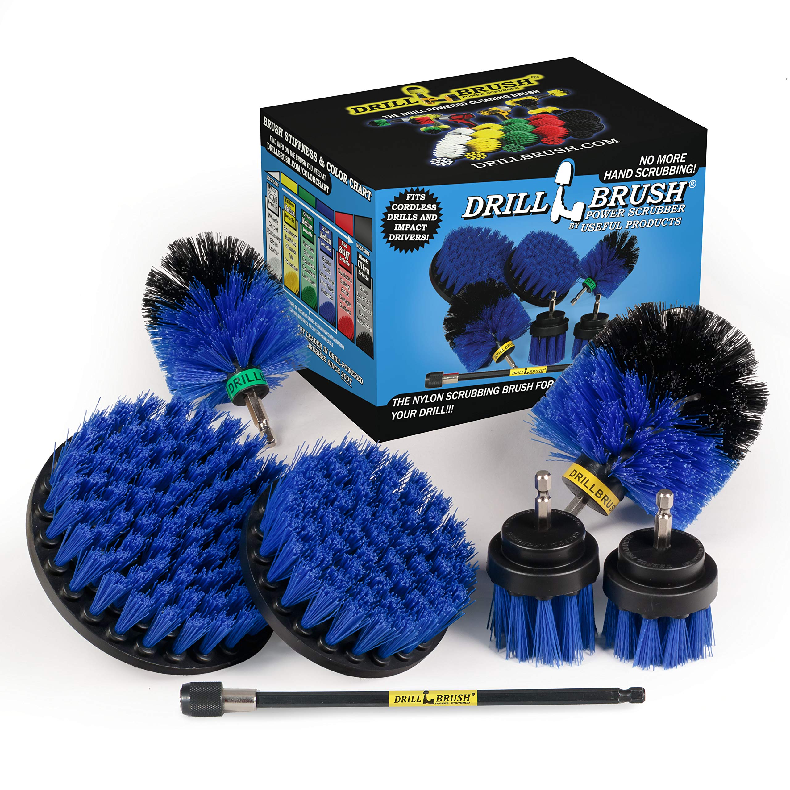 Drillbrush Ultimate Boat Cleaning Kit with 7 Inch Extension - Pool Accessories - Drill Brush - Carpet Cleaner - oxidation - Deck Brush - Slide - Steps - Hot Tub - Spa - Pool Brushes