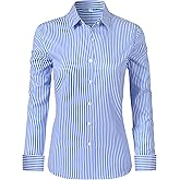 Ruisin Super Soft Wrinkle Free Button Down Shirts for Women Solid Long Sleeve Striped Formal Work Dress Blouses Tops