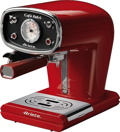 Ariete 1388-30 1388/31 CAFETERA Espresso Negra Cafe Retro, 900 W, 2 Cups, Aluminio, Rojo