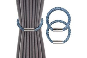 Groleca 2 Pack Strong Magnetic Curtain Tiebacks Curtain Holdbacks Curtain Ties Curtain Tie Backs with Thicker Twist Rope & Upgrade Strong Magnetic Tiebacks for Curtains (Blue-Grey, 2)