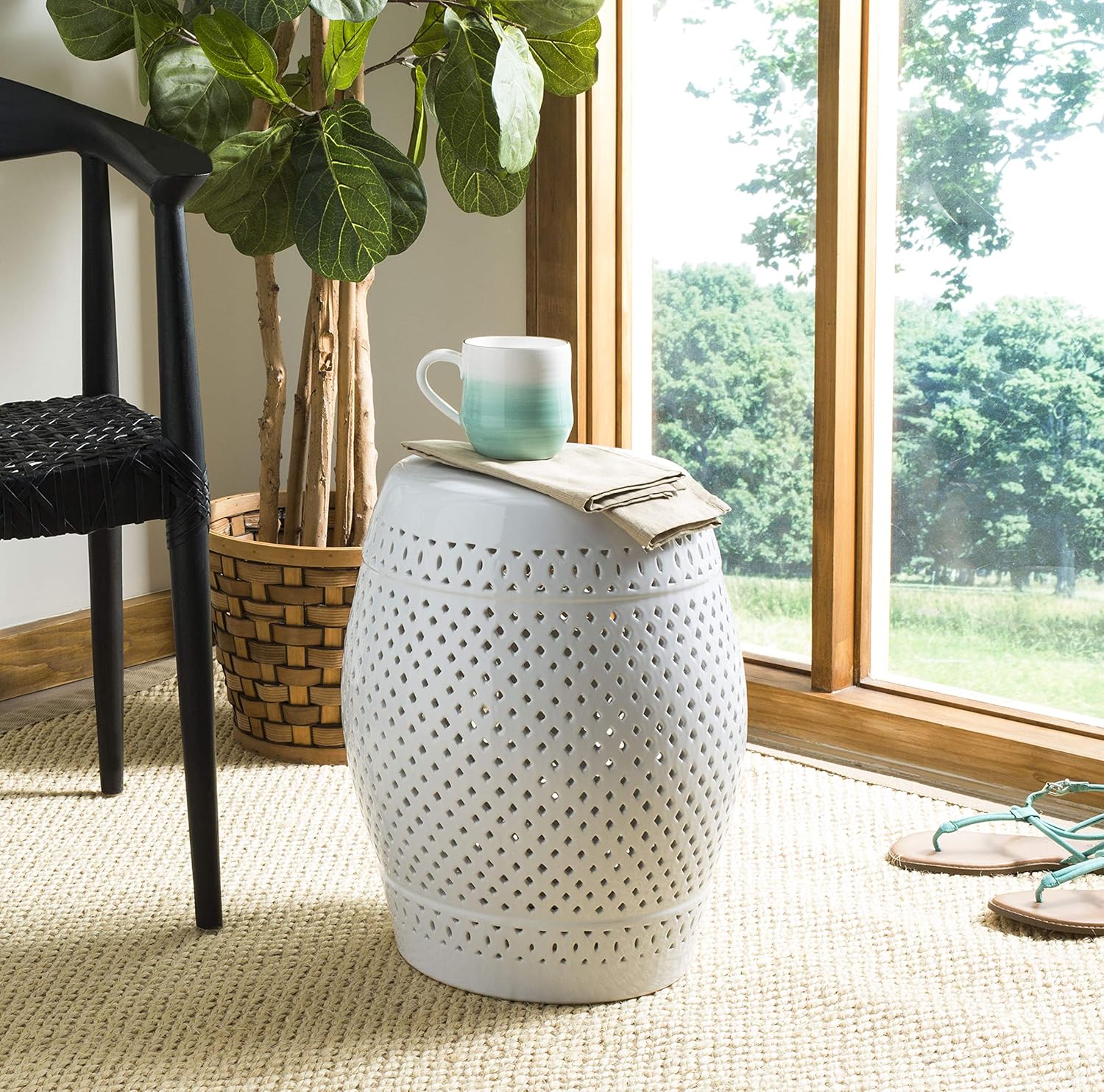 Safavieh Diamond Ceramic Decorative Garden Stool, White: Home & Kitchen