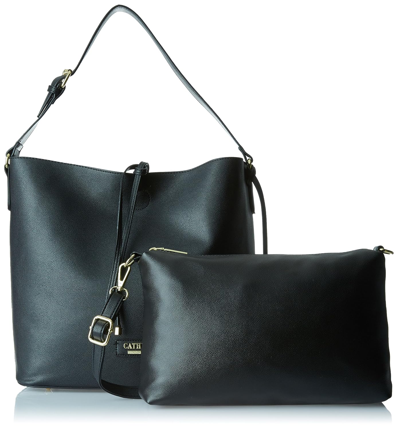 cathy london women's handbag with sling bag, material- synthethic leather, colour- black