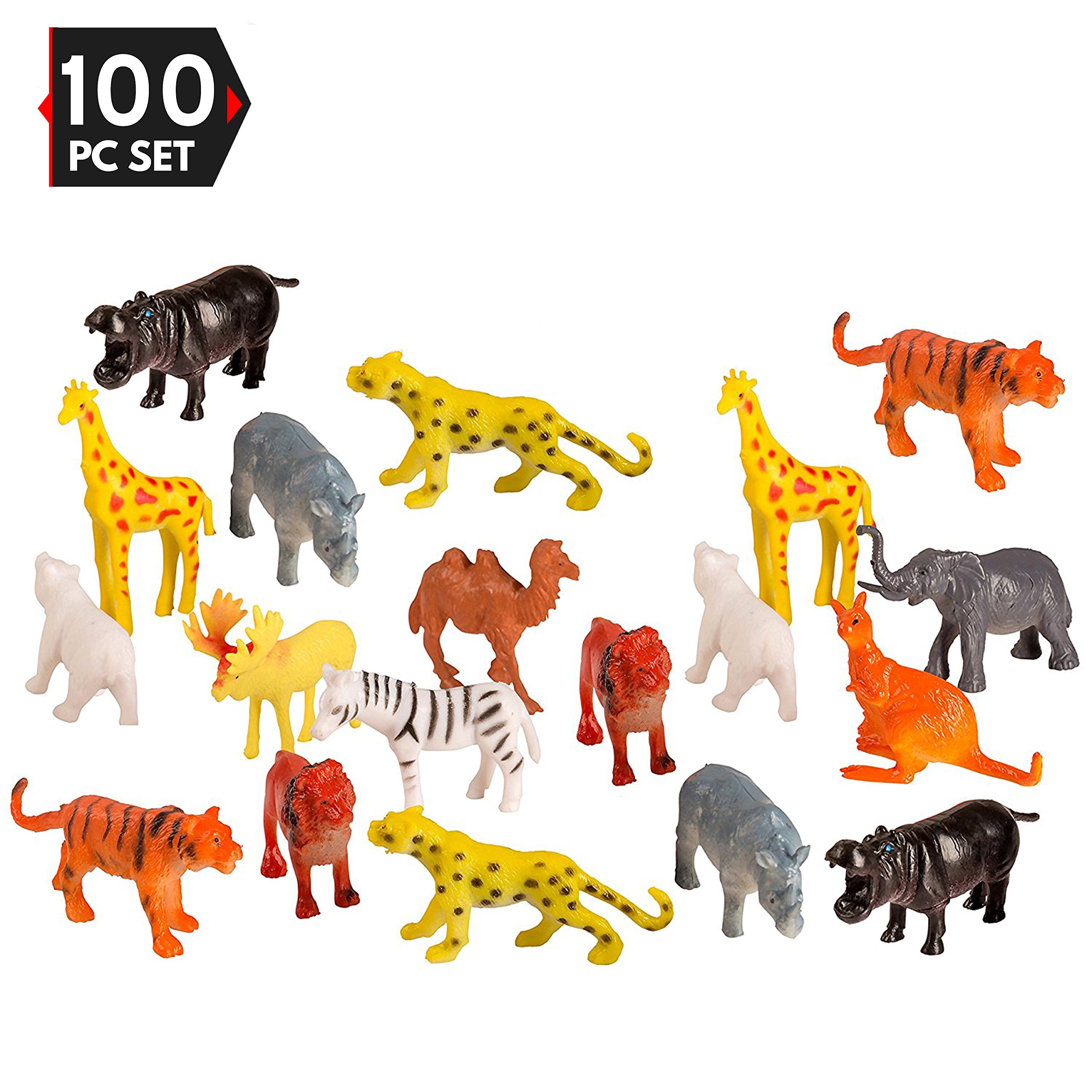 100 Piece Party Pack Mini Wild Jungle Animals Plastic Mini