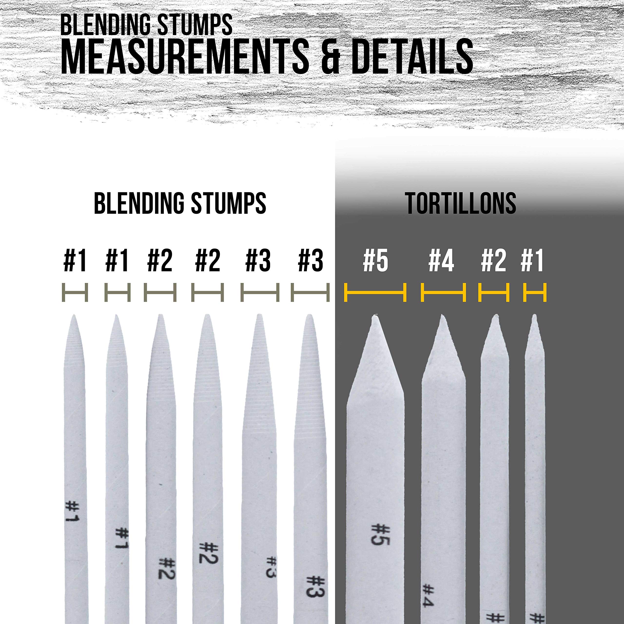 US Art Supply 10 Piece Artist Blending Stump and Tortillion Art Blenders - Pencil, Charcoal, Graphite, Colored Pencils