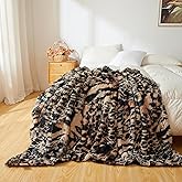 XeGe Fluffy Faux Fur Leopard-Tiger Patchwork Print Throw, Comfy Plush Fuzzy Lap Blanket, Modern Chic Shaggy Couch Throw Sofa Chair Bed Car, Aesthetic Decorative Furry Blanket, Brown and Black, 50x60