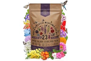 Organo Republic 23 Wildflower Seeds Annual & Perennial Mix for Indoor & Outdoors, Attract Birds & Butterflies 100,000+ Non-GMO, Heirloom Garden Seeds, 4oz Packet for Growing Wild Flowers