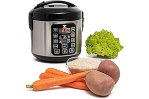 Moss & Stone - Small Digital Electric Rice Cooker, 4-8 Cups, 10 Preset Settings, Brown and White Rice Steamer, Slow Cooker with Steamer for Vegetables, Pot