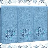 Fanfanwin 3 Pcs Winter Hand Towels for Bathroom Winter Blue Snowflake Hand Towels Let It Snow Embroidered 100% Cotton Soft Absorbent Decor for Holiday Kitchen, 13.8 x 29.5'