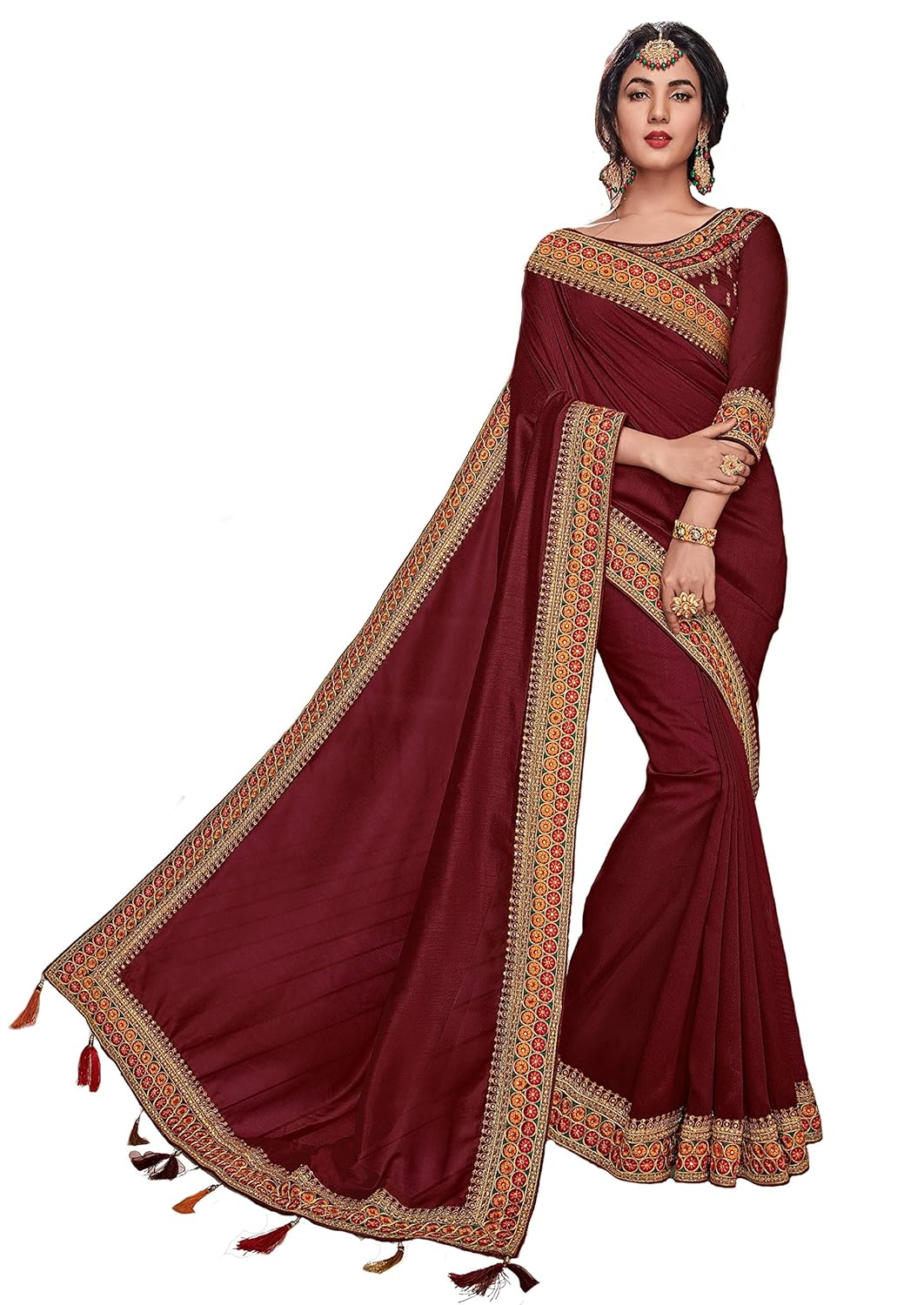 limonz silk saree with blouse piece (pari-li-1102_bright maroon_free size)