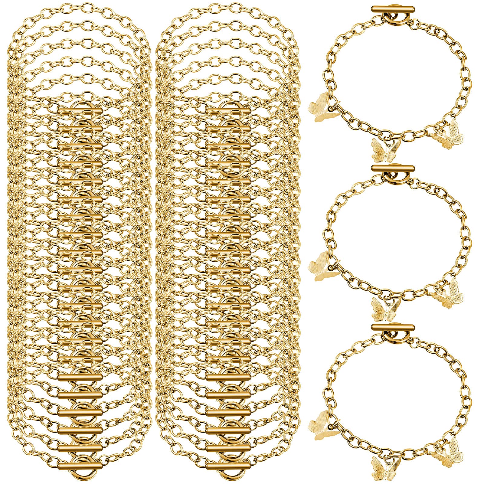 Photo 1 of Hicarer 10 Pieces Bracelet Chains with OT Toggle Clasp Stainless Steel Bracelet Link Chains DIY Jewelry Making Supplies for Women Jewelry Crafts(Gold)