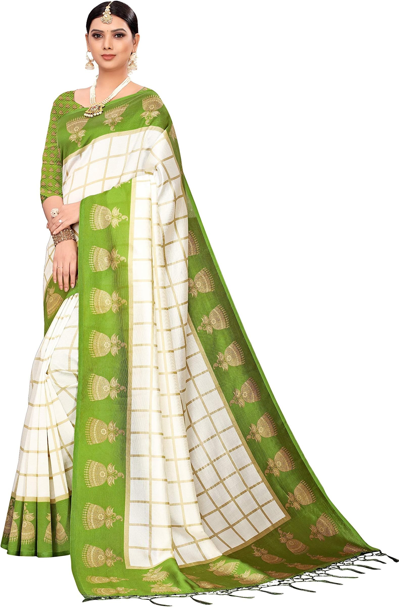 Riti Riwaz Mysore Silk Checks Pattern Jhalor Saree with Unstitched Blouse