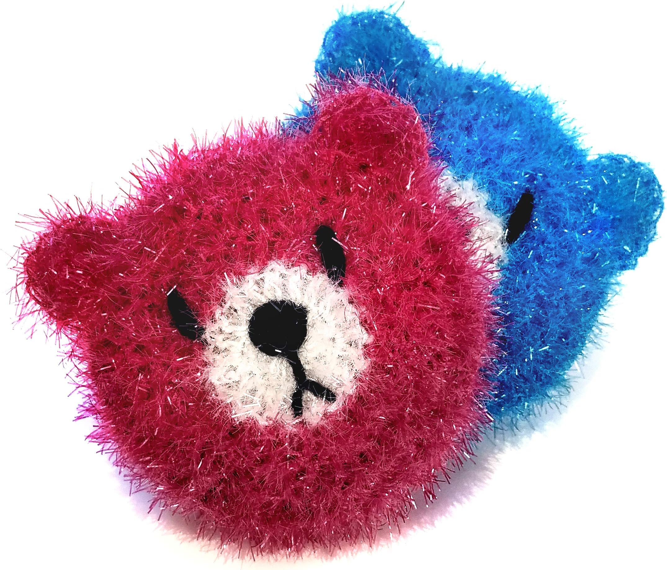 Super Cute Bear Dish Scrubber (2 pk) 100% Hand made Multi-Use Non-scratch No Mildew Odor Smell like Sponge or Dishcloths