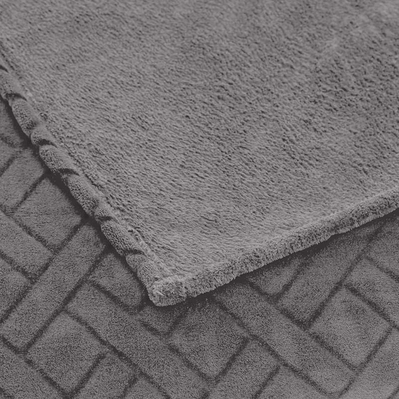 Copriletto in pile con motivo a rilievo, grigio, 150 x 200 cm — foto 3 di 5