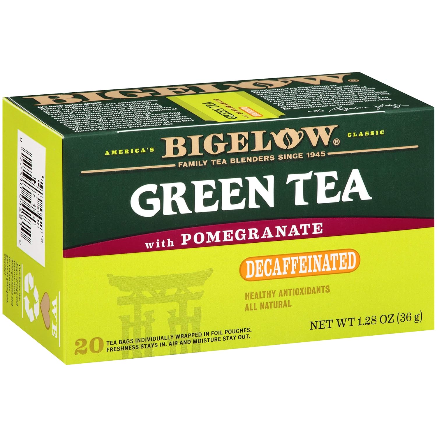 Bigelow Decaffeinated Green Tea Bags, 20 Count Box (Pack of 6) Decaf Green Tea, 120 Tea Bags Total : Bigelow Green Tea Decaf : Grocery & Gourmet Food