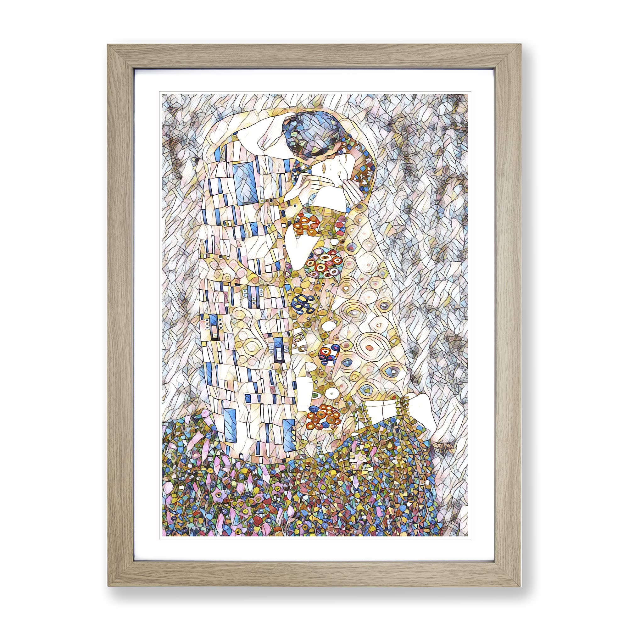 Gustav Klimt The Kiss No.1 Modern Bg Framed Wall Art Print, Ready to Hang Picture for Living Room Bedroom Home Office Décor, Oak A4 (34 x 25 cm)