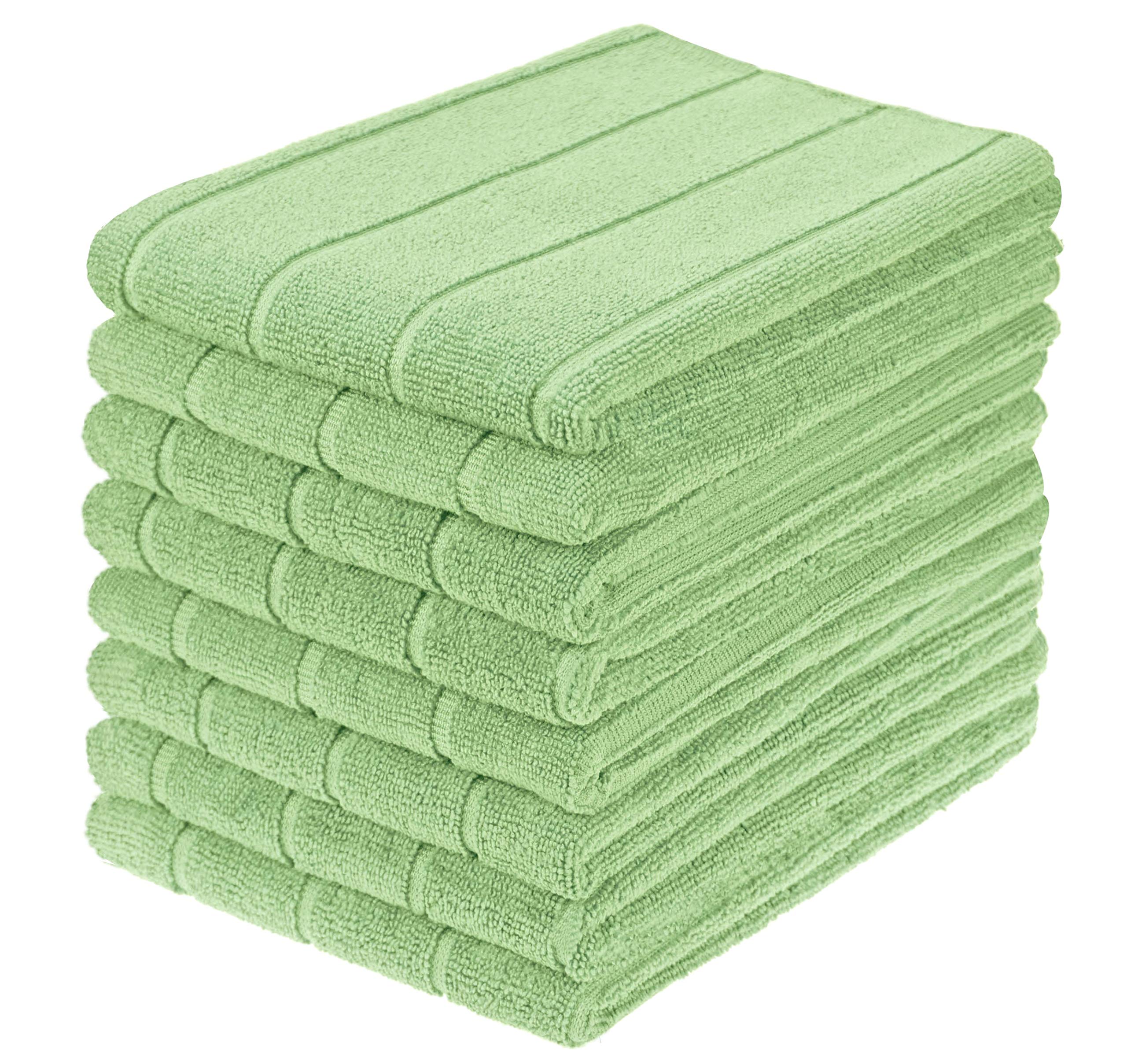 gryeer Microfibre Tea Towels, Super Absorbent, Extra Large and Thick Kitchen Towels, Stripe Designed, 50 x 70 cm, Pack of 8, Green