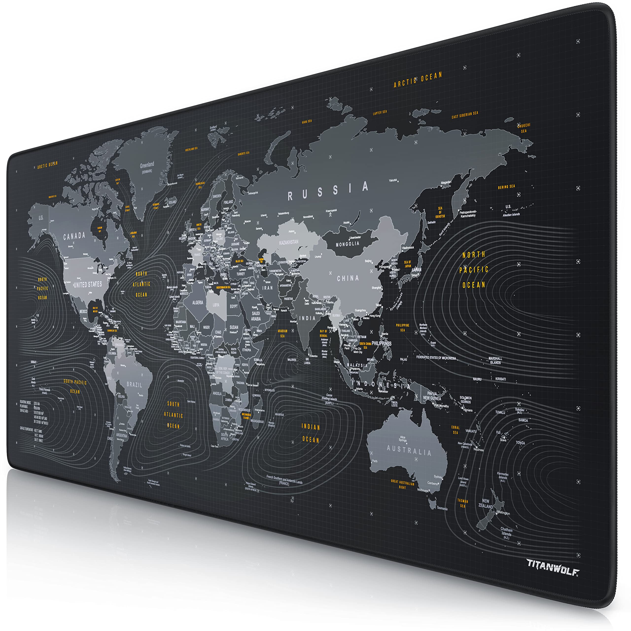 TITANWOLF World Map XXL Speed Gaming Mouse Pad Mouse Mat - 900 x 400 x 3mm - XXL mousepad - Table mat large size - improved precision and speed - Design Planisphere