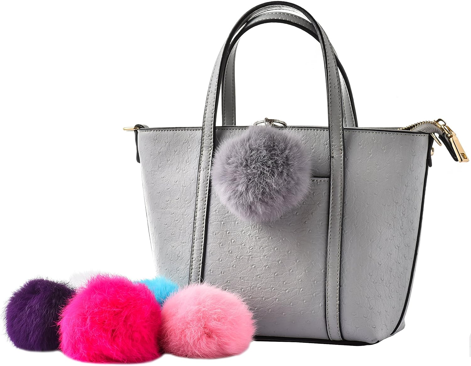 Cute Faux Rabbit Fur Ball Pom Pom Keychain Cityelf Car Key Ring Handbag Tote Bag Pendant Purse Charm (BLACK) at  Women’s Clothing store