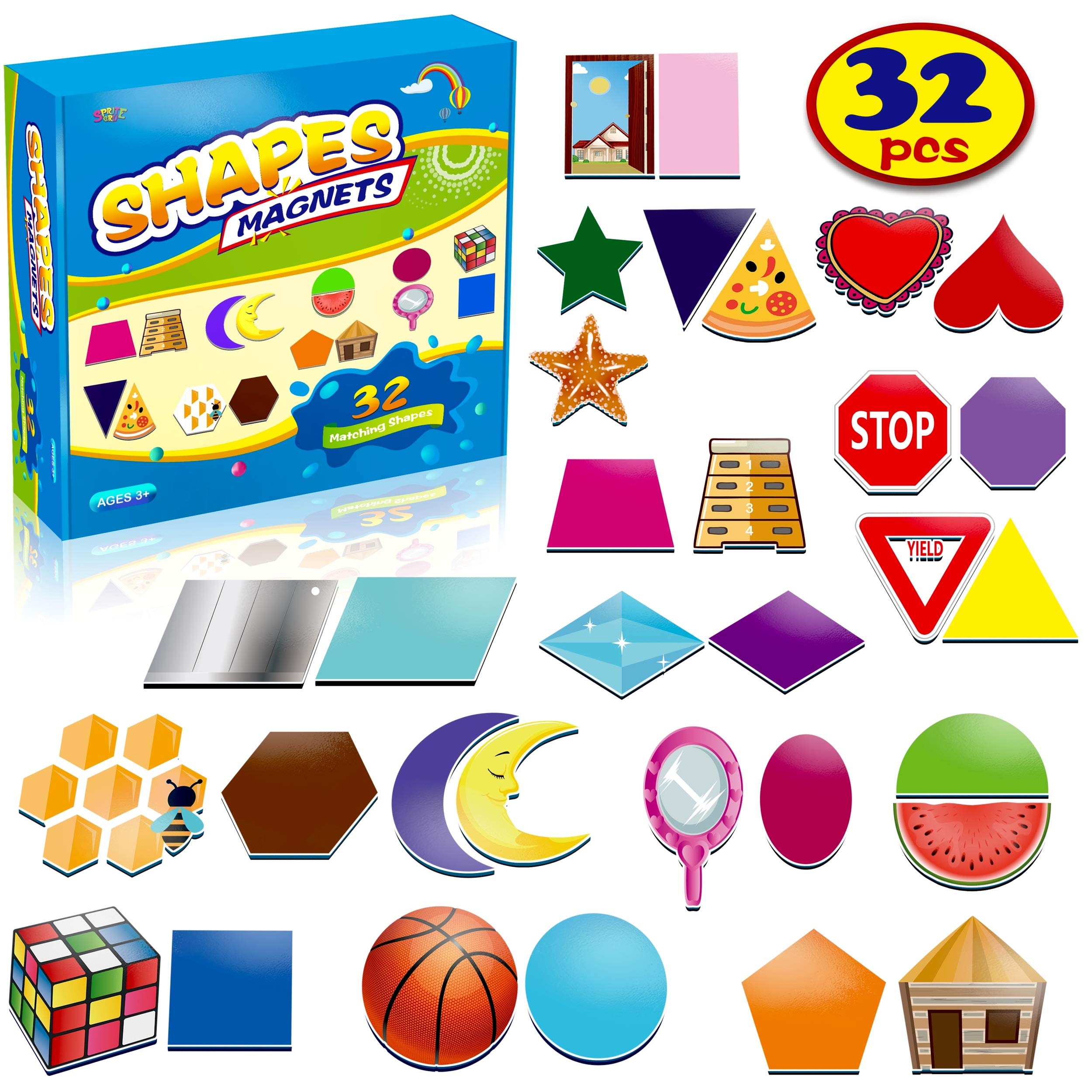 32 Shape and Color Magnets with Real World Objects for Comparison & Associative Memory, Perfect for Preschool Learning