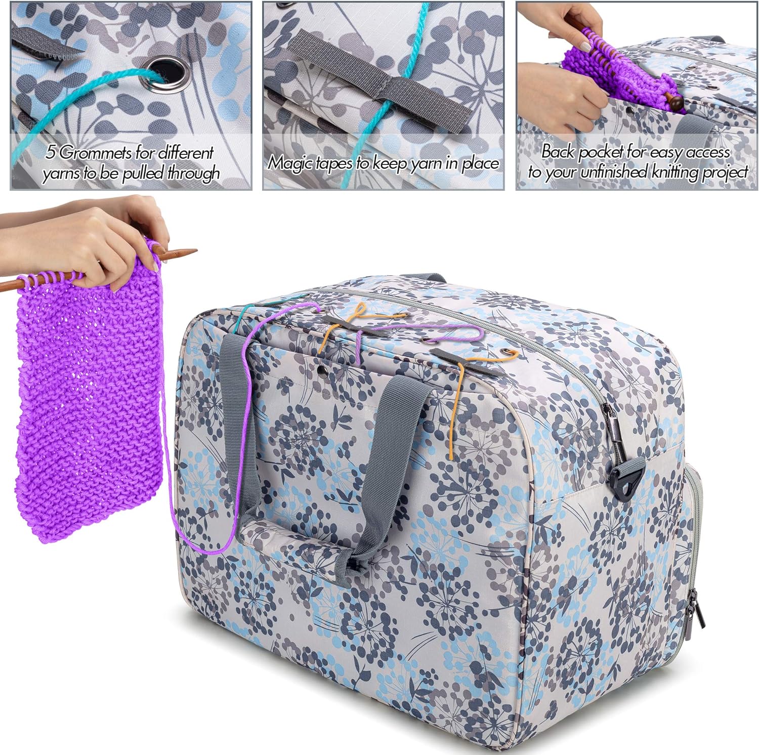 Teamoy Knitting Storage Bag, Portable Yarn Storage Tote Bag for Yarn Unfinished Project - Image 5