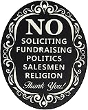 No Soliciting Sign for Home and Business | Stylish Laser Cut Oval 5" X 4" Heavy Duty Sintra PVC | Outdoor Indoor Use | with Door Knockers and Bell (Sintra PVC Plastic)