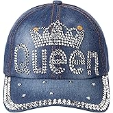 FALETO Bling Baseball Cap for Women Bejeweled Distressed Denim and Diamonds Hat Studded Rhinestone Cap