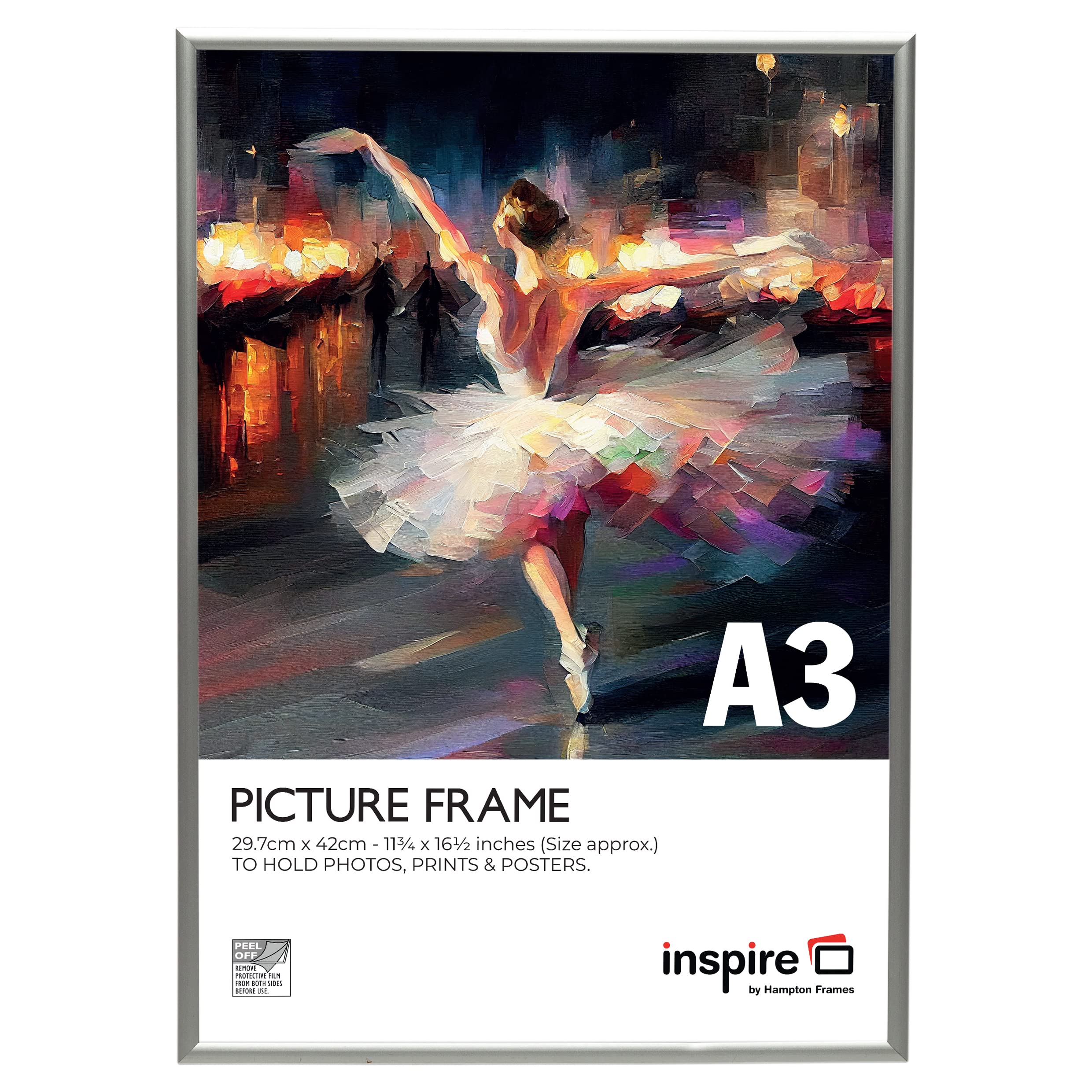Inspire By Hampton ALUMINIUM A3 (30x42cm) Silver Poster Certificate Frame Acrylic (Non-Glass) IBHPAAFA3BX-PK1