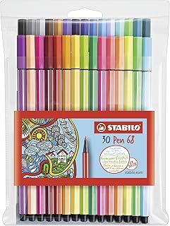 Premium-Filzstift - STABILO Pen 68 - 30er Pack - mit verschiedenen Farben inklusive 6 Neonfarben