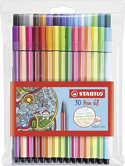 Rotulador STABILO Pen 68 - Estuche con 30 colores: Amazon.es: Oficina y papelería