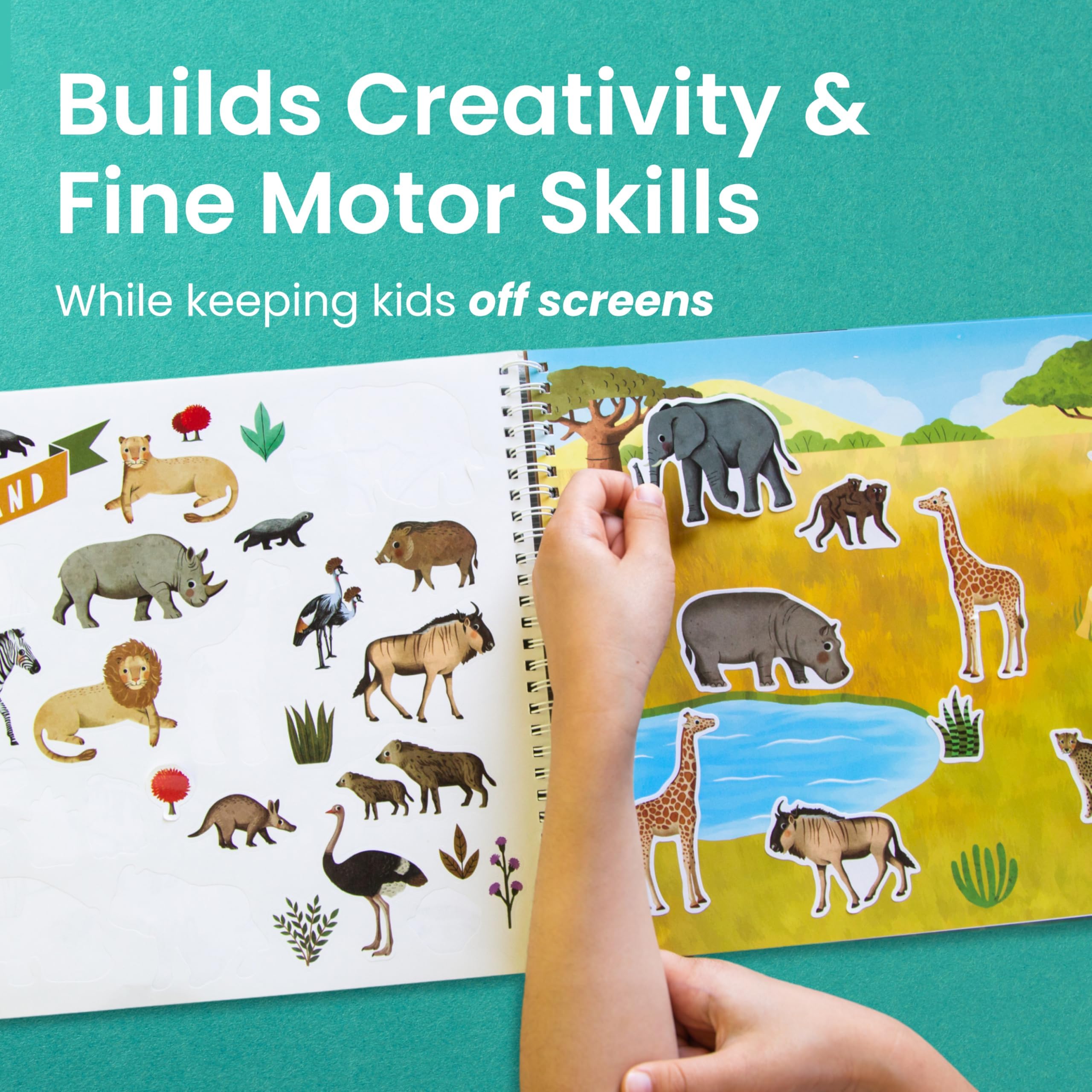 Cupkin Animal Sticker Book Activity for Kids, Toddler Airplane Travel Essentials, 500+ Habitat Stickers for Kids + 12 Scenes + 12 Coloring Book Pages, Animal Lover Gift, Childrens Crafts for Ages 2-8