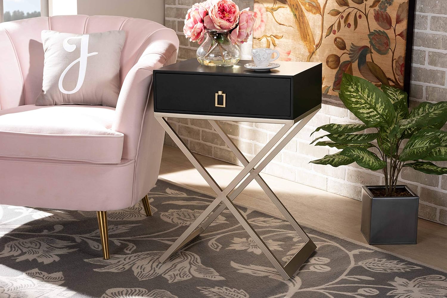 Baxton Studio Nightstands, Black/Brass/Gold: Kitchen & Dining