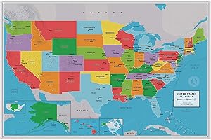 SOUTH OF KINGS Laminated United States Scholar Map Poster | Educational Elementary School Version | Easy-to-Read Large Labels | 36” x 24” | Shipped in a Tube, Not Folded | Great for The Home or Classroom