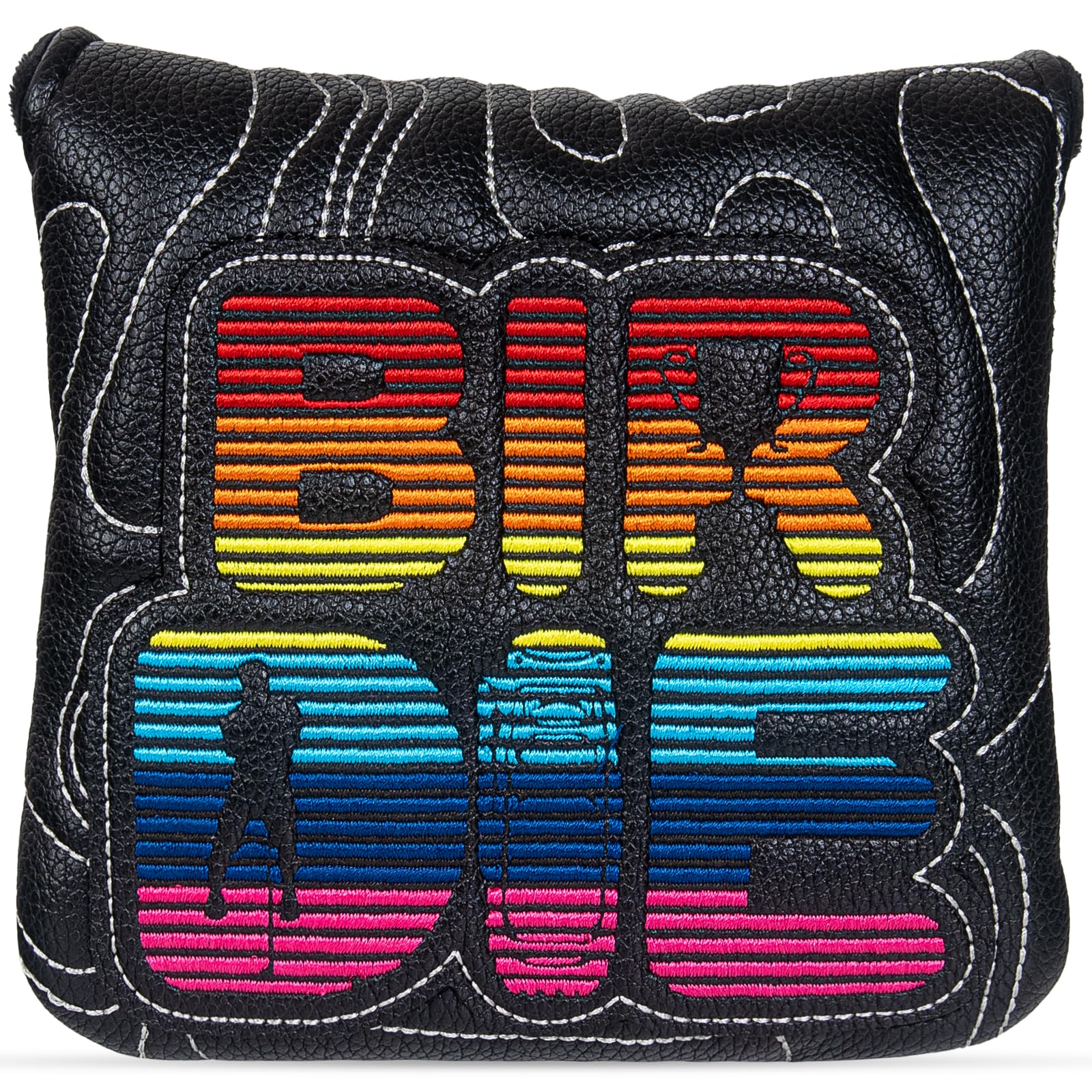 Golf Mallet Square Putter Cover Magnetic Heel-Shaft Headcovers BIRDIE Pattern Black PU Leather