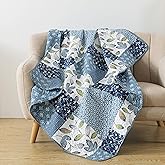 SLPR Pacific Coast 50" x 60" Quilted Throw Blanket, Blue and White Floral Patchwork Throw Quilt for Couch and Bed, Lightweight Lap Quilt
