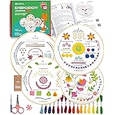 Azenera Beginner Embroidery Kit (4 Pack) Learn 33 Stitches with Easy DIY Video Tutorials, Coloured Design Patterns, Thread Floss, Cross Stitch Hoop, Gift (AZA100)