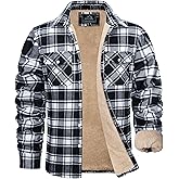 MAGCOMSEN Men's Flannel Shirt Fleece Lined Heavyweight Flannel Jacket Cotton Button Up Plaid Shirt Warm Winter Coat
